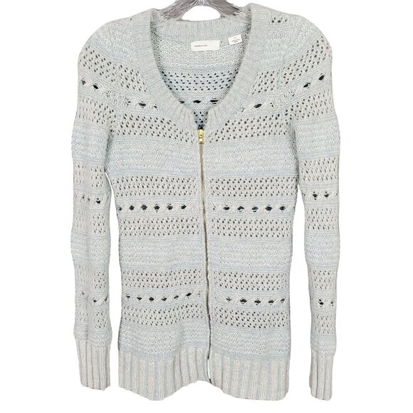 Sleeping On Snow Size M Sweater Cardigan Wool Angora Open Knit Zip Frosty Blue - Picture 2 of 6